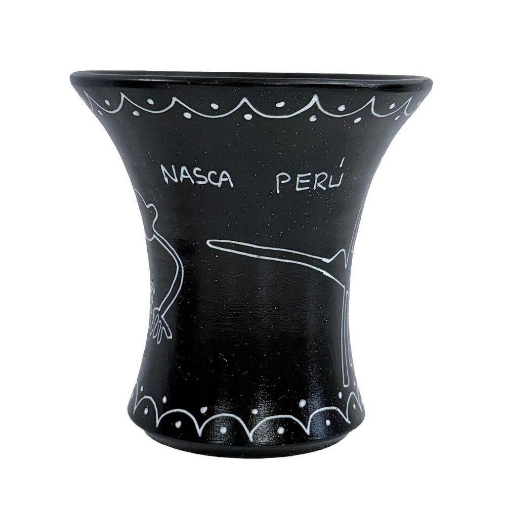 Vintage Pottery Vase Peru Handcrafted Black & White Geometric Pattern 5" Tall